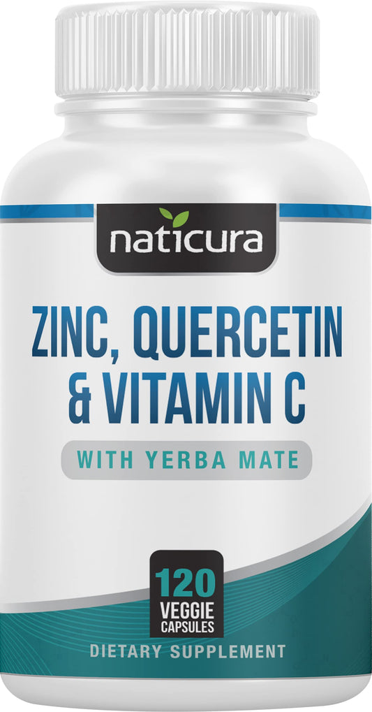 Naticura Zinc Quercetin with Vitamin C and Yerba Mate - 4-in-1 Nutritional Immune Support Supplement - 120 Veggie Capsules - Made in the USA