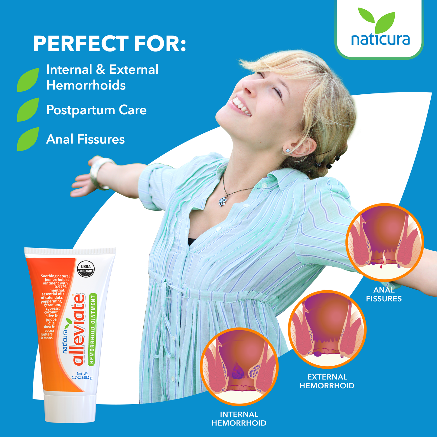 Alleviate Hemorrhoid Treatment - 50mL Natural and Effective for the Temporary Relief of Pain Burning Itching and Discomfort Associated with Hemorrhoids.
