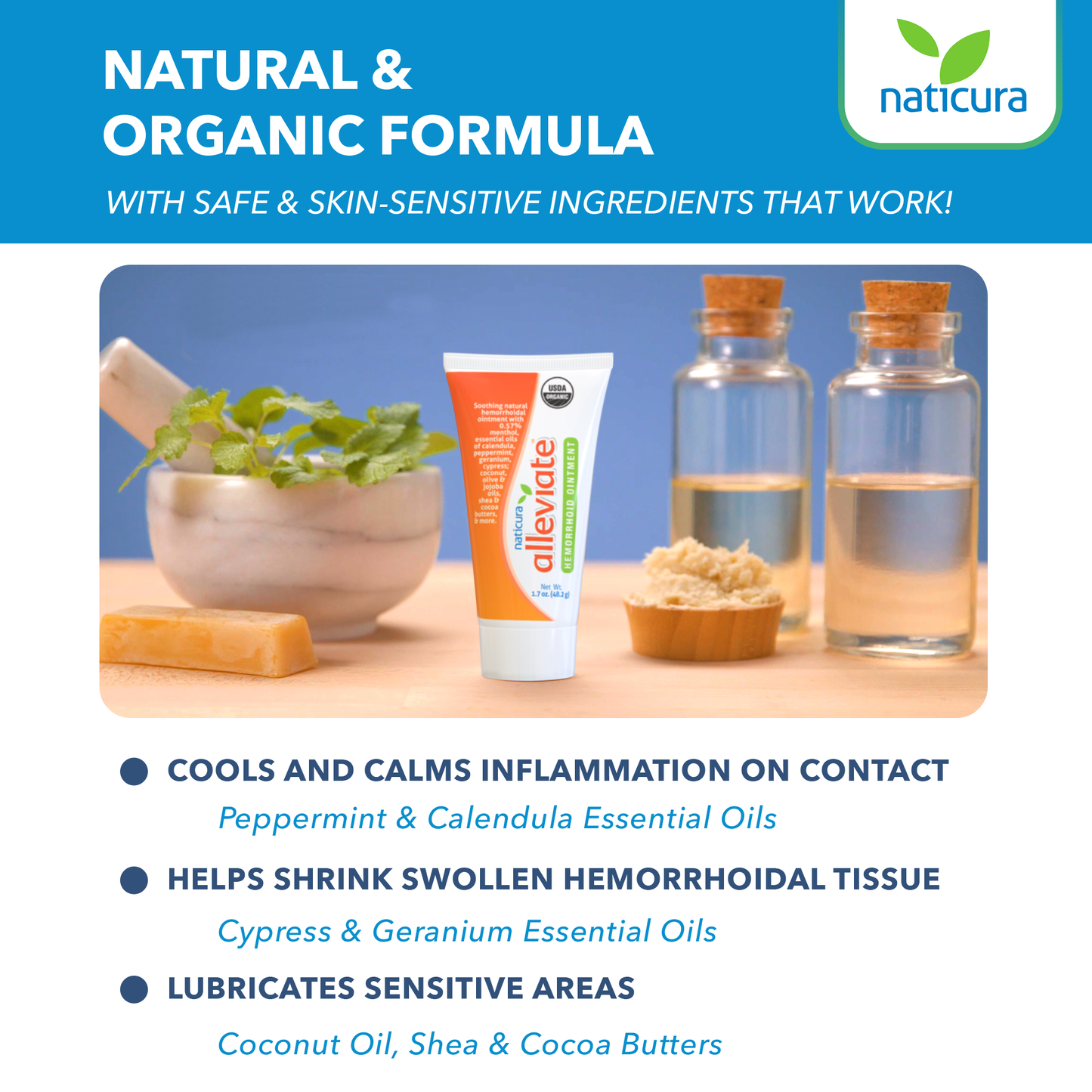 Alleviate Hemorrhoid Treatment - 50mL Natural and Effective for the Temporary Relief of Pain Burning Itching and Discomfort Associated with Hemorrhoids.