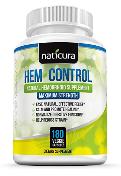 Hem-Control Natural Hemorrhoid Treatment Supplement -Helps To Calm, Repair & Promote Healing of the Inflamed, Damaged Tissue and Swollen Hemorrhoids - 180 Vegan Capsules for Hemroid & Colon Health with Blond Psyllium Husk