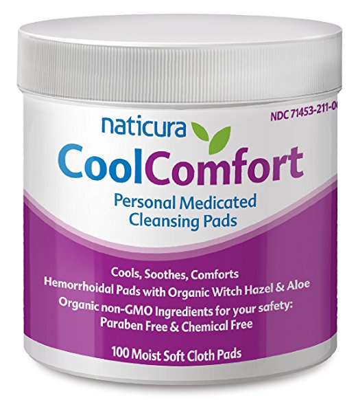 Hemorrhoid Relief Personal Medicated Cleansing Wipes - Cooling Pads with Organic Witch Hazel & Aloe Vera for Refreshing Cool Comfort Soothing Relief