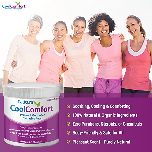 Hemorrhoid Relief Personal Medicated Cleansing Wipes - Cooling Pads with Organic Witch Hazel & Aloe Vera for Refreshing Cool Comfort Soothing Relief