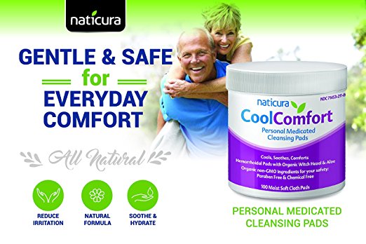 Hemorrhoid Relief Personal Medicated Cleansing Wipes - Cooling Pads with Organic Witch Hazel & Aloe Vera for Refreshing Cool Comfort Soothing Relief