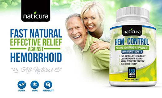 Hem-Control Natural Hemorrhoid Treatment Supplement -Helps To Calm, Repair & Promote Healing of the Inflamed, Damaged Tissue and Swollen Hemorrhoids - 180 Vegan Capsules for Hemroid & Colon Health with Blond Psyllium Husk