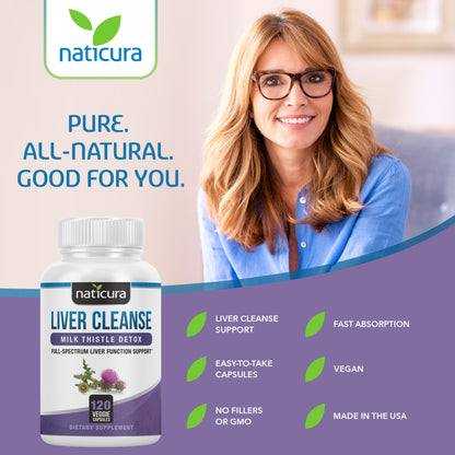 Liver Cleanse Plant Based Detox Supplement - 120 capsules for healthy liver support and detoxification With Milk Thistle, NAC, ALA, GSE & Enzyme Boost
