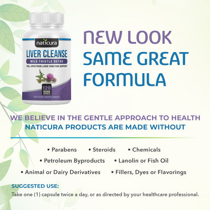 Liver Cleanse Plant Based Detox Supplement - 120 capsules for healthy liver support and detoxification With Milk Thistle, NAC, ALA, GSE & Enzyme Boost