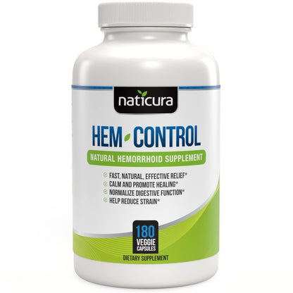 Hem-Control Natural Hemorrhoid Treatment Supplement -Helps To Calm, Repair & Promote Healing of the Inflamed, Damaged Tissue and Swollen Hemorrhoids - 180 Vegan Capsules for Hemroid & Colon Health with Blond Psyllium Husk