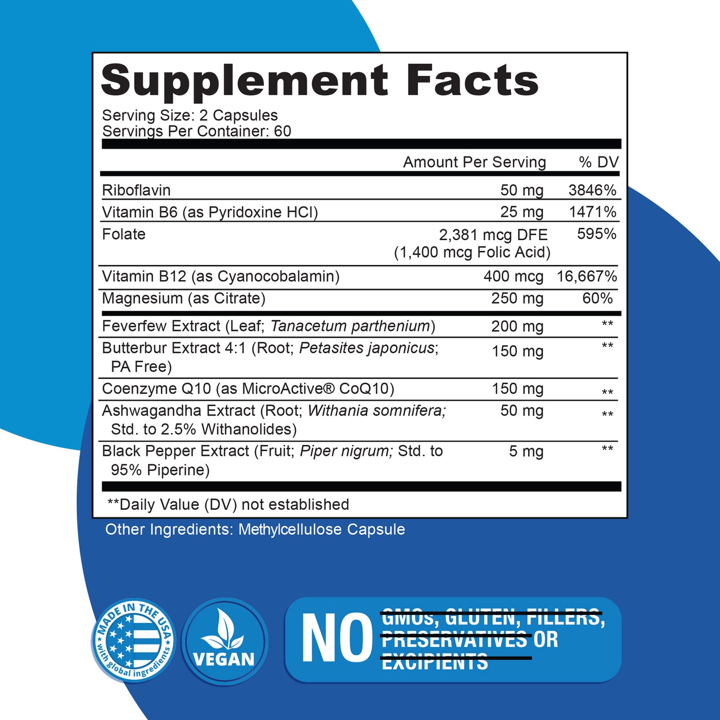 Migraine Defense  Natural Headache Relief Supplement - Helps to Prevent Nausea, Sensitivity & Auras from Tension & Chronic Strain - Doctor Recommended Long-Term Protection & Brain Support - 120 Vegan Capsules